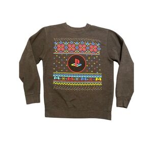 PlayStation Ugly Christmas Sweater Mens Sz Small Grey Video Game Pullover Casual
